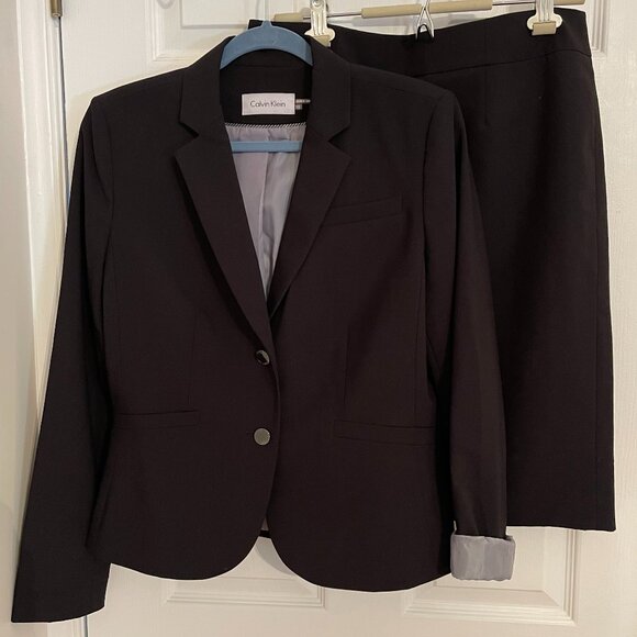 Suit - Classy Calvin Klein Black Suit Blazer Jacket with Skirt Size 10 - Picture 1 of 13